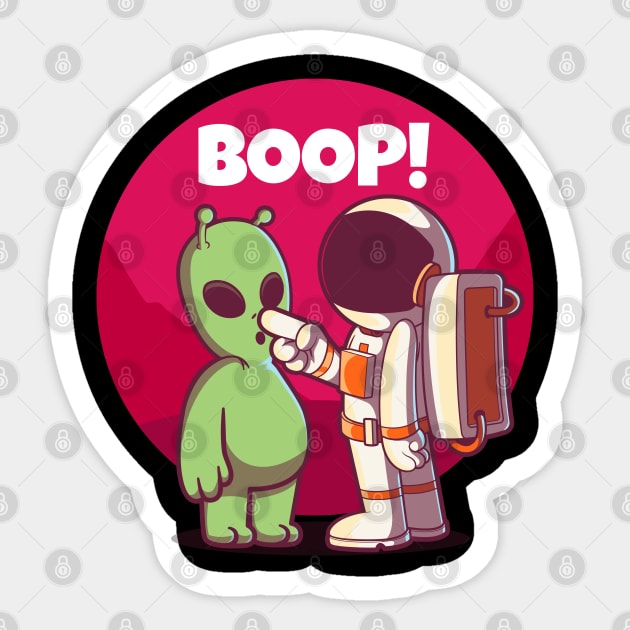 Boop! Spaceman and alien nose boop greeting Sticker by Messy Nessie